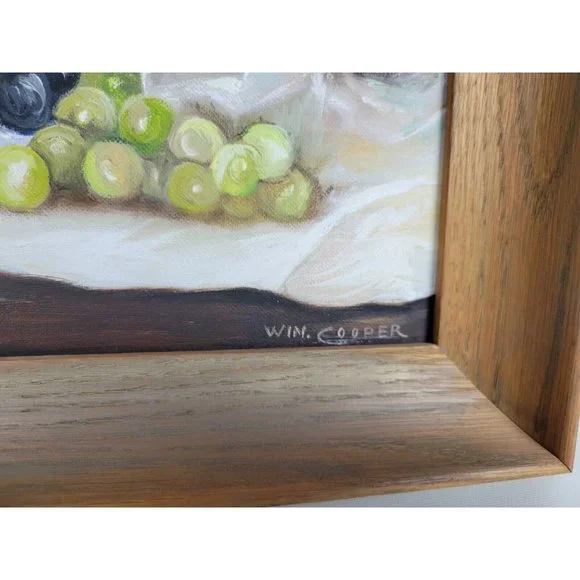 Vtg Framed Oil Painting Winifred Cooper Still Life Fruit Pitcher‎ 13x9